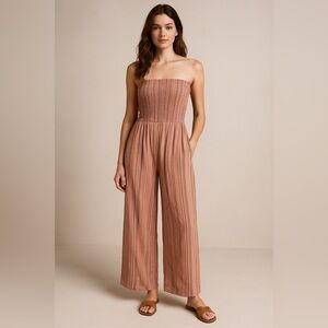 Aerie Linen Strapless Wide Leg Jumpsuit L – Boho Beach Coastal Nautical Preppy